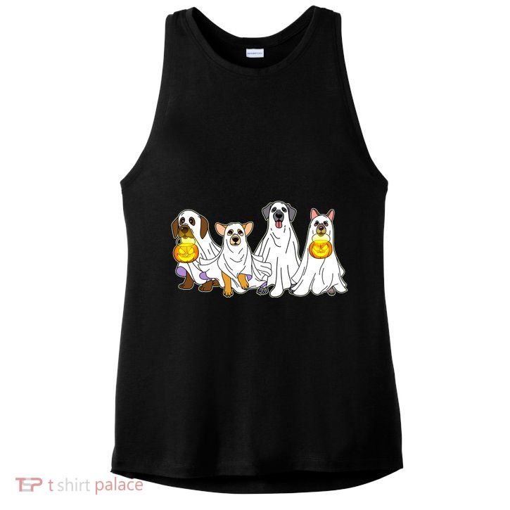 Cute Halloween Ghost Dogs Pups Ladies PosiCharge Tri-Blend Wicking Tank