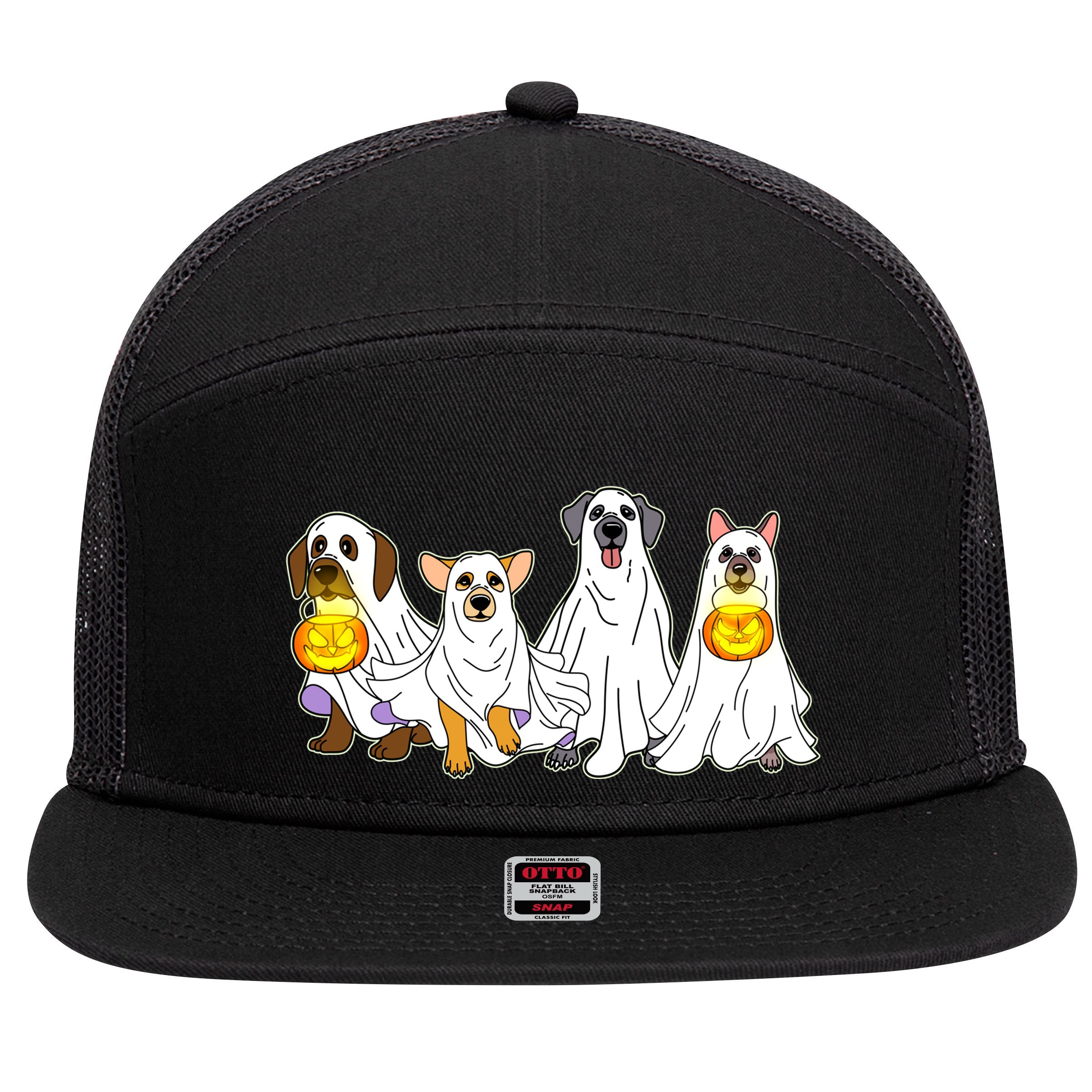 Cute Halloween Ghost Dogs Pups 7 Panel Mesh Trucker Snapback Hat