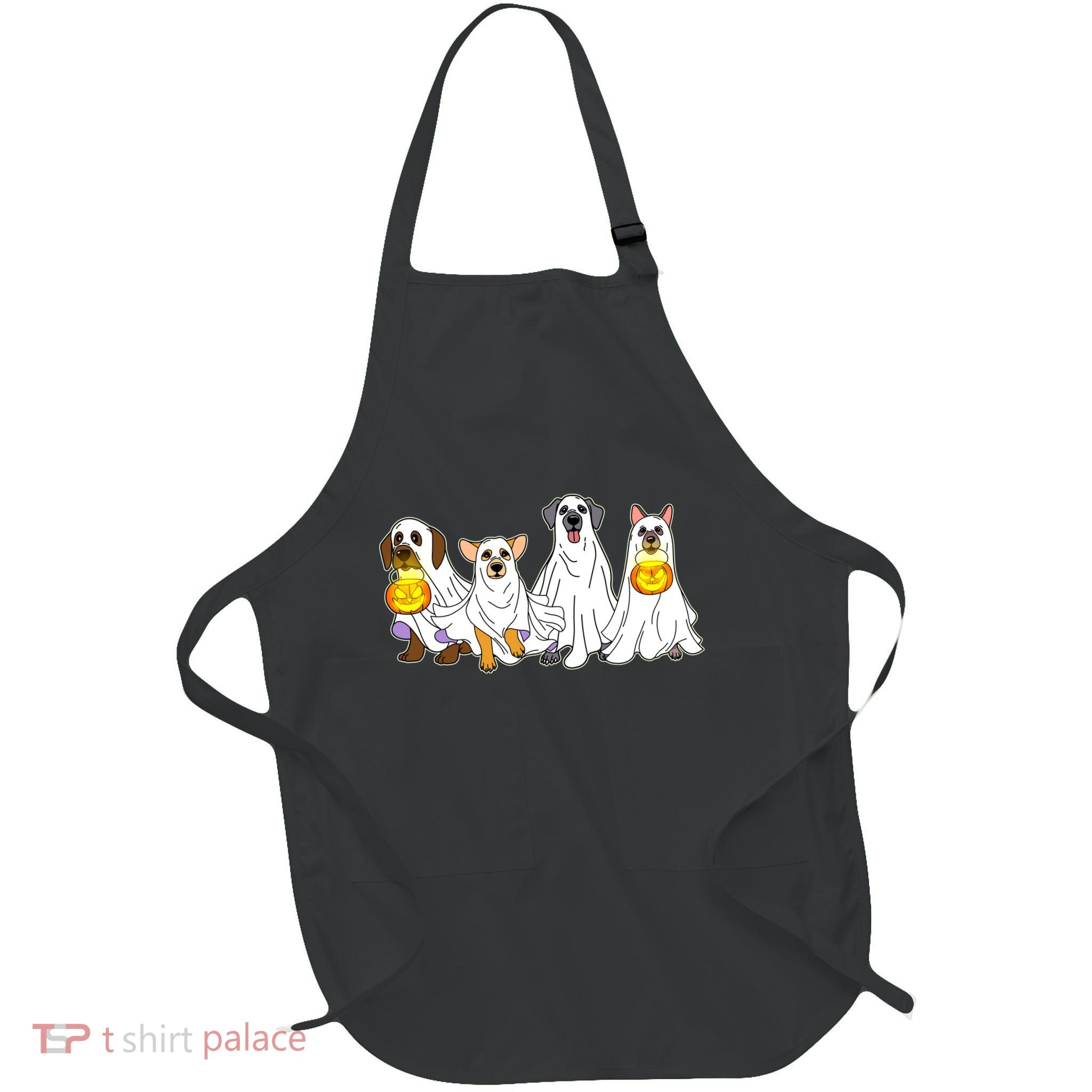 Cute Halloween Ghost Dogs Pups Full-Length Apron With Pockets