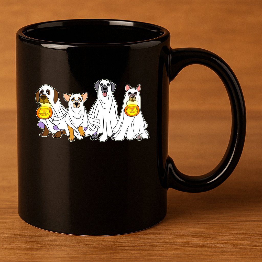 Cute Halloween Ghost Dogs Pups 11oz C Handle Ceramic Mug