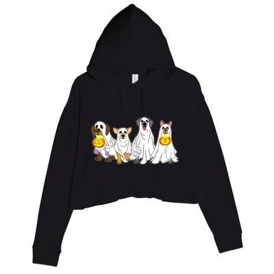 Cute Halloween Ghost Dogs Pups Crop Fleece Hoodie