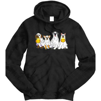 Cute Halloween Ghost Dogs Pups Tie Dye Hoodie