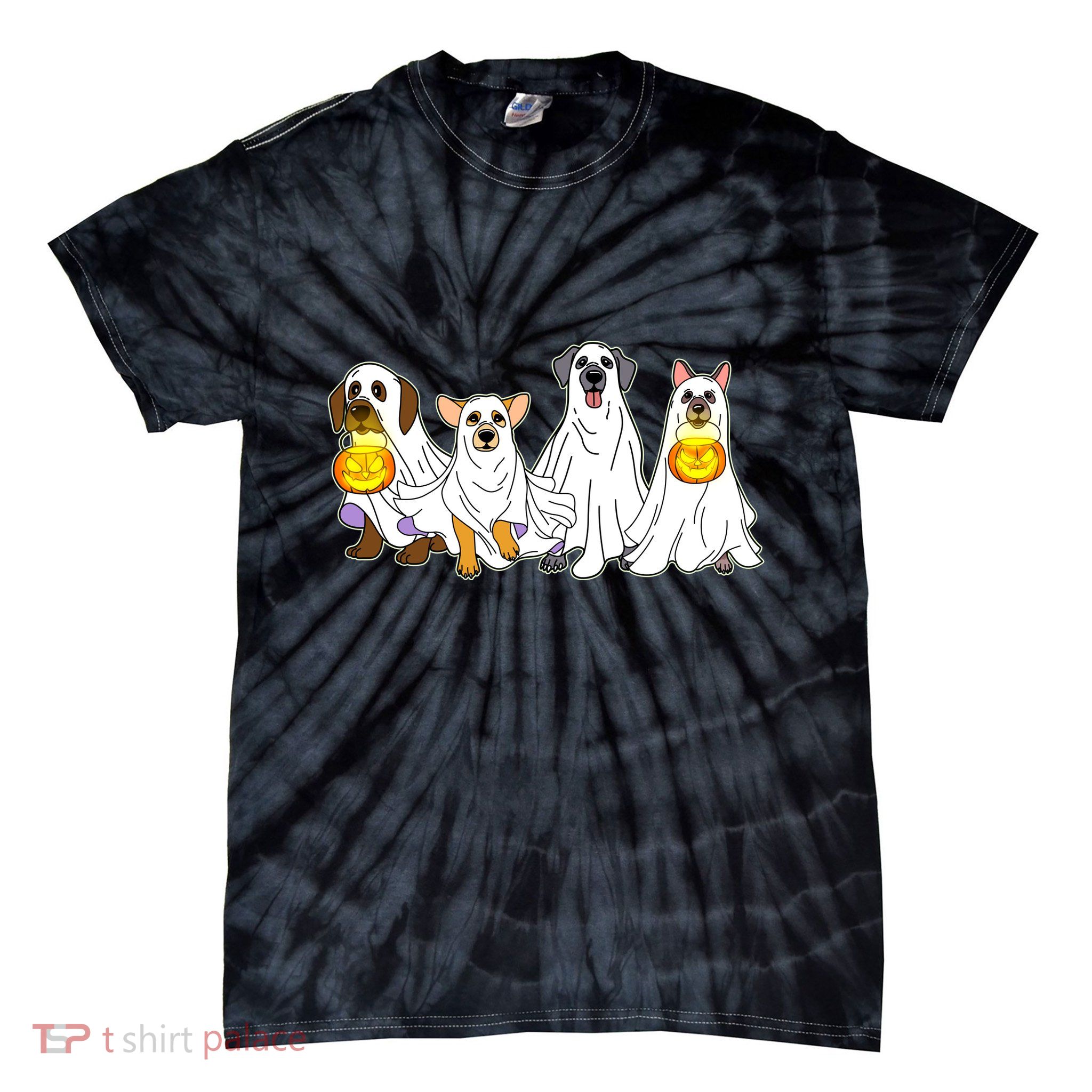 Cute Halloween Ghost Dogs Pups Tie-Dye T-Shirt