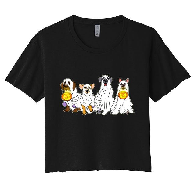 Cute Halloween Ghost Dogs Pups Crop Top