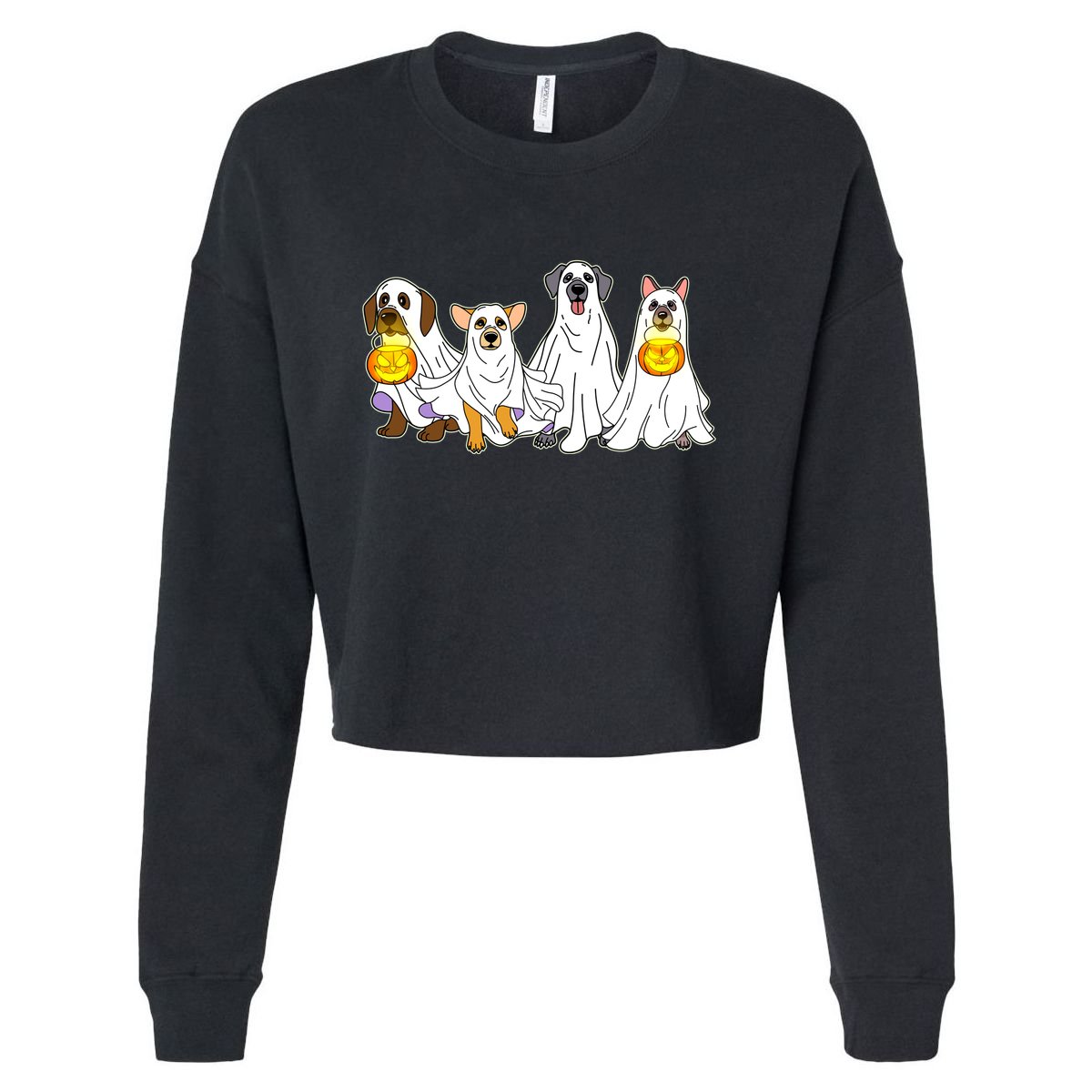 Cute Halloween Ghost Dogs Pups Cropped Pullover Crew