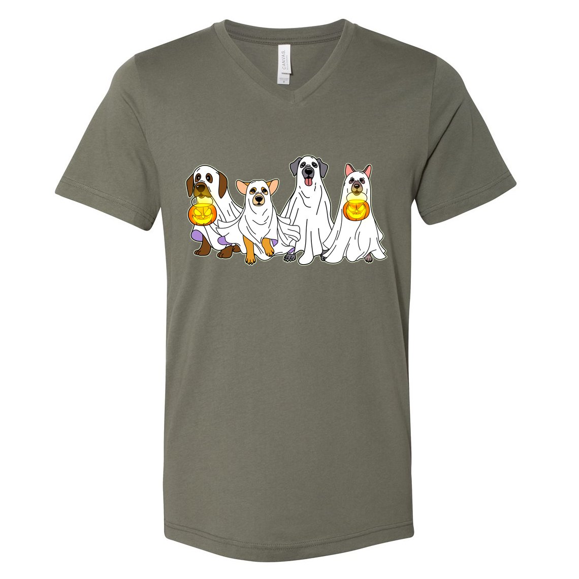 Cute Halloween Ghost Dogs Pups V-Neck T-Shirt