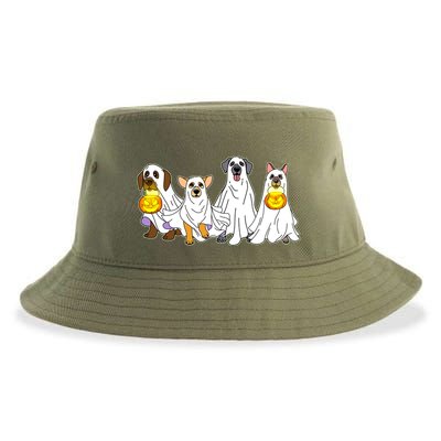Cute Halloween Ghost Dogs Pups Sustainable Bucket Hat