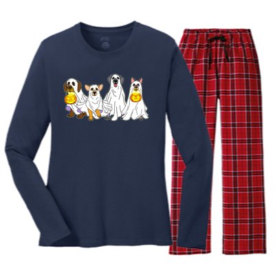 Cute Halloween Ghost Dogs Pups Women's Long Sleeve Flannel Pajama Set 