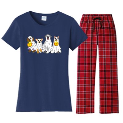 Cute Halloween Ghost Dogs Pups Women's Flannel Pajama Set