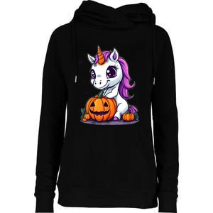 Cute Halloween Girls Witchy Unicorn Halloween Womens Funnel Neck Pullover Hood