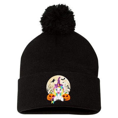 Cute Halloween Girls Witchy Unicorn Hallowee Pom Pom 12in Knit Beanie