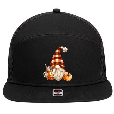 Cute Holiday Gnome For Thanksgiving With Fall Pumpkin Spice 7 Panel Mesh Trucker Snapback Hat