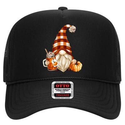 Cute Holiday Gnome For Thanksgiving With Fall Pumpkin Spice High Crown Mesh Back Trucker Hat