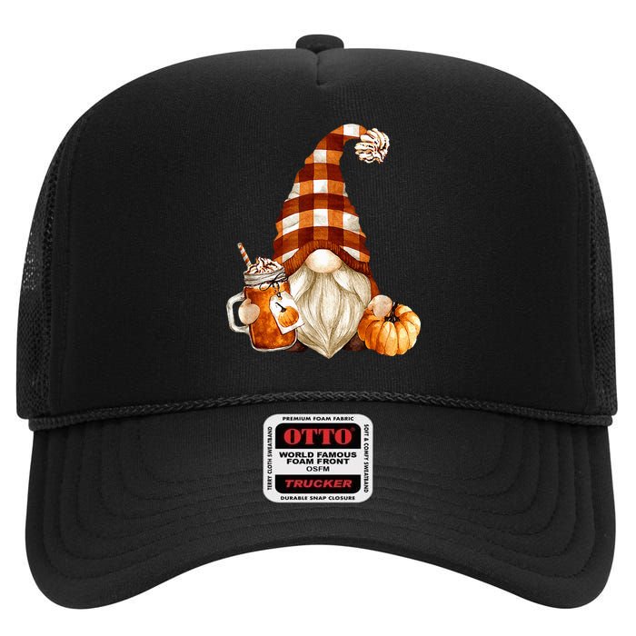 Cute Holiday Gnome For Thanksgiving With Fall Pumpkin Spice High Crown Mesh Back Trucker Hat