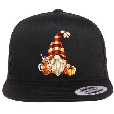 Cute Holiday Gnome For Thanksgiving With Fall Pumpkin Spice Flat Bill Trucker Hat