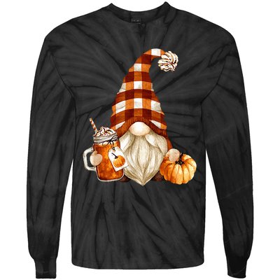 Cute Holiday Gnome For Thanksgiving With Fall Pumpkin Spice Tie-Dye Long Sleeve Shirt