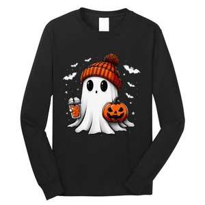 Cute Halloween Ghost Drink Pumpkin Long Sleeve Shirt