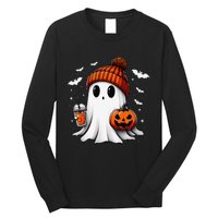 Cute Halloween Ghost Drink Pumpkin Long Sleeve Shirt