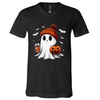 Cute Halloween Ghost Drink Pumpkin V-Neck T-Shirt