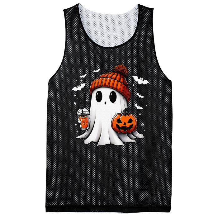 Cute Halloween Ghost Drink Pumpkin Mesh Reversible Basketball Jersey Tank