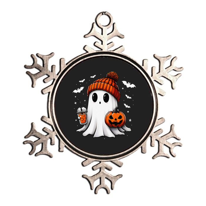 Cute Halloween Ghost Drink Pumpkin Metallic Star Ornament