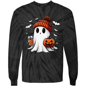 Cute Halloween Ghost Drink Pumpkin Tie-Dye Long Sleeve Shirt