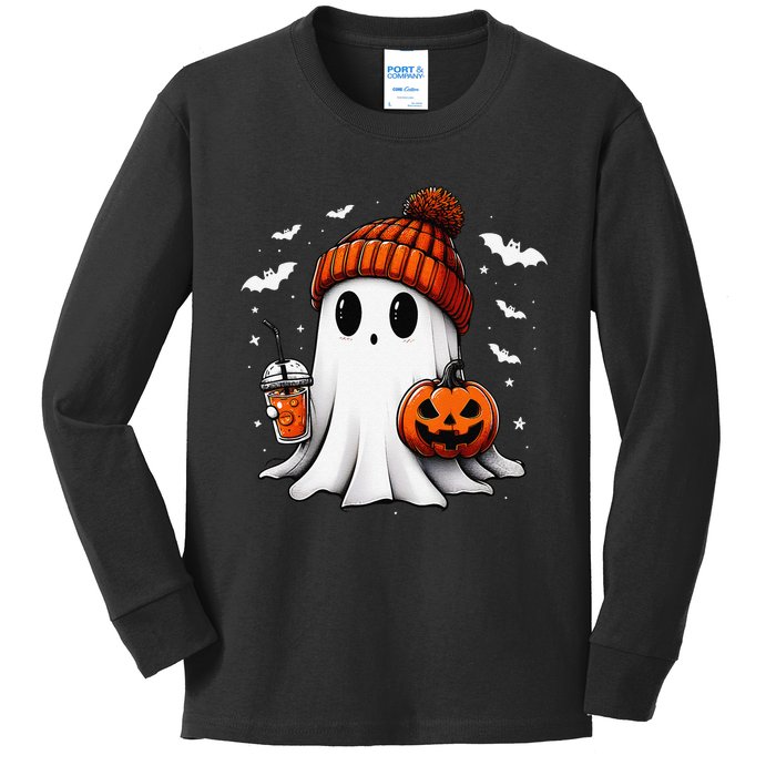 Cute Halloween Ghost Drink Pumpkin Kids Long Sleeve Shirt