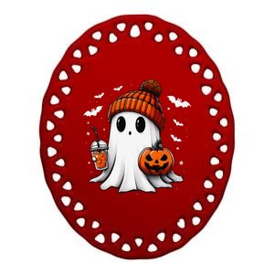 Cute Halloween Ghost Drink Pumpkin Ceramic Oval Ornament