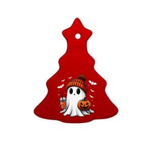 Cute Halloween Ghost Drink Pumpkin Ceramic Tree Ornament