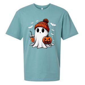 Cute Halloween Ghost Drink Pumpkin Sueded Cloud Jersey T-Shirt