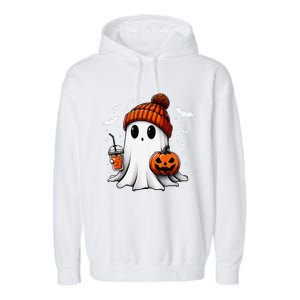 Cute Halloween Ghost Drink Pumpkin Garment-Dyed Fleece Hoodie