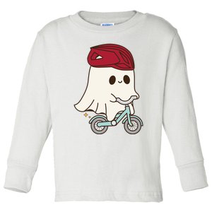 Cute Halloween Ghost Riding A Bike Toddler Long Sleeve Shirt