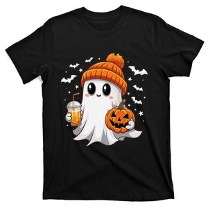 Cute Halloween Ghost Drink Iced Coffee Pumpkin T-Shirt