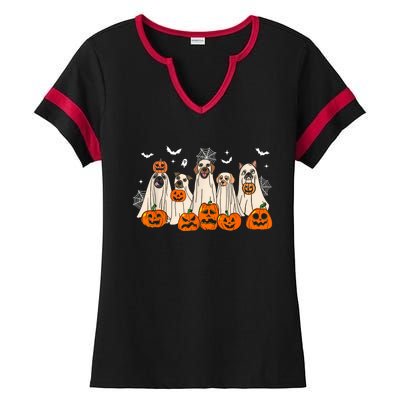 Cute Halloween Ghost Dogs Funny Dog Lovers Women Ladies Halftime Notch Neck Tee