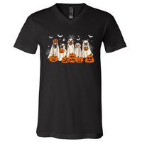 Cute Halloween Ghost Dogs Funny Dog Lovers Women V-Neck T-Shirt