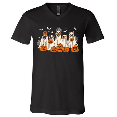 Cute Halloween Ghost Dogs Funny Dog Lovers Women V-Neck T-Shirt