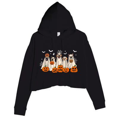 Cute Halloween Ghost Dogs Funny Dog Lovers Women Crop Fleece Hoodie