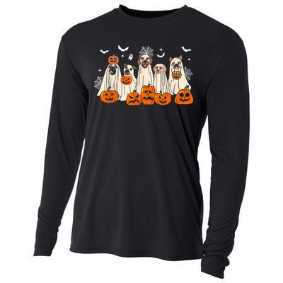 Cute Halloween Ghost Dogs Funny Dog Lovers Women Cooling Performance Long Sleeve Crew