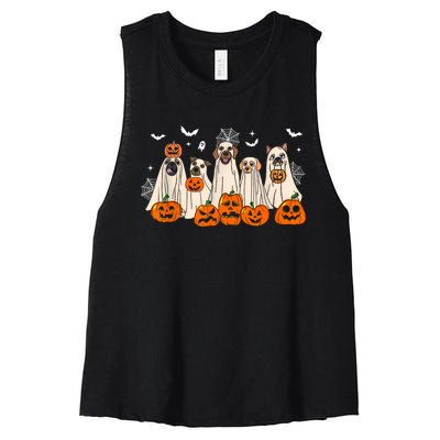 Cute Halloween Ghost Dogs Funny Dog Lovers Women Women's Racerback Cropped Tank