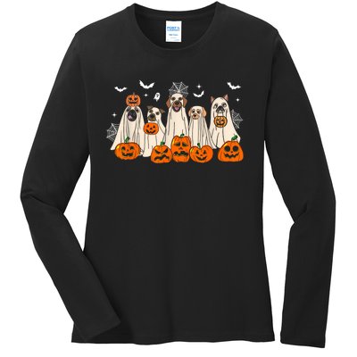 Cute Halloween Ghost Dogs Funny Dog Lovers Women Ladies Long Sleeve Shirt