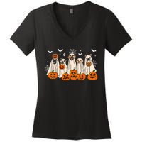 Cute Halloween Ghost Dogs Funny Dog Lovers Women Women's V-Neck T-Shirt