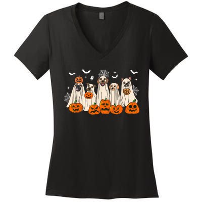 Cute Halloween Ghost Dogs Funny Dog Lovers Women Women's V-Neck T-Shirt