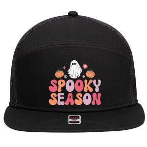 Cute Halloween Groovy Ghost Spooky Season Halloween Costume 7 Panel Mesh Trucker Snapback Hat