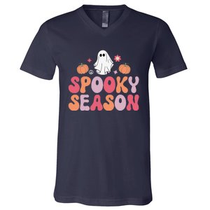 Cute Halloween Groovy Ghost Spooky Season Halloween Costume V-Neck T-Shirt