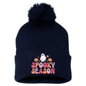 Cute Halloween Groovy Ghost Spooky Season Halloween Costume Pom Pom 12in Knit Beanie