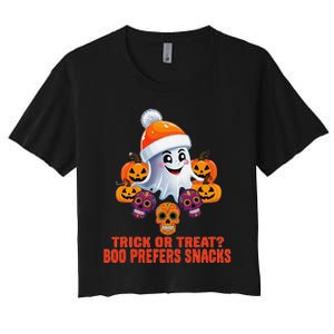 Cute Halloween Ghost Trick Or Treat Boo Candy Funny Quote Women's Crop Top Tee