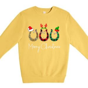 Christmas Horseshoe Gift Leopard Plaid Santa Hat Horse Xmas Gift Premium Crewneck Sweatshirt