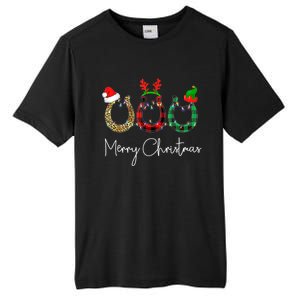 Christmas Horseshoe Gift Leopard Plaid Santa Hat Horse Xmas Gift Tall Fusion ChromaSoft Performance T-Shirt