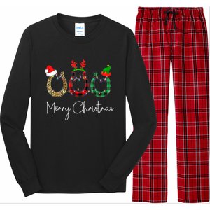 Christmas Horseshoe Gift Leopard Plaid Santa Hat Horse Xmas Gift Long Sleeve Pajama Set