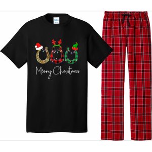 Christmas Horseshoe Gift Leopard Plaid Santa Hat Horse Xmas Gift Pajama Set